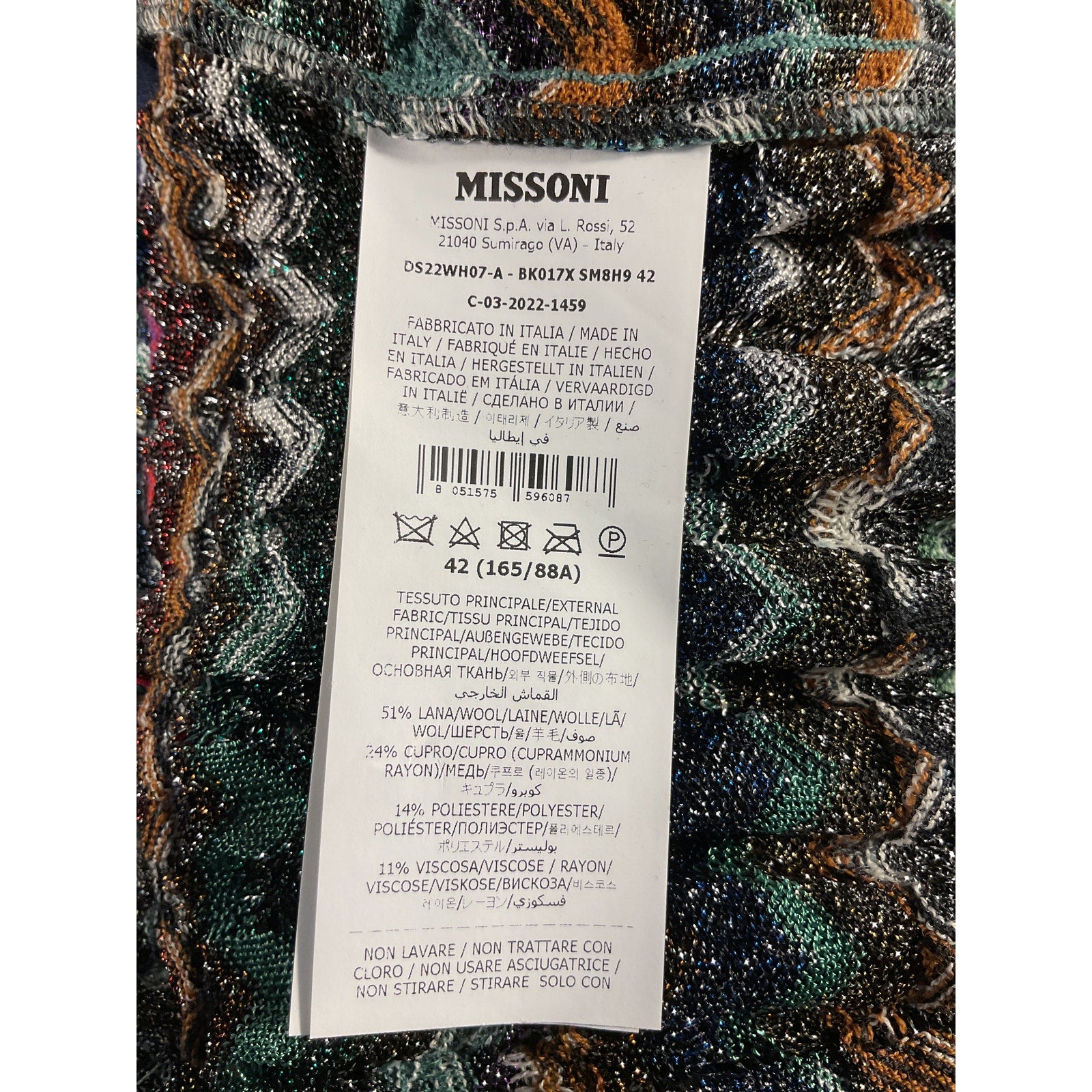 Missoni 'Striped' Green Metallic Crochet-Knit Mini Skirt Size S