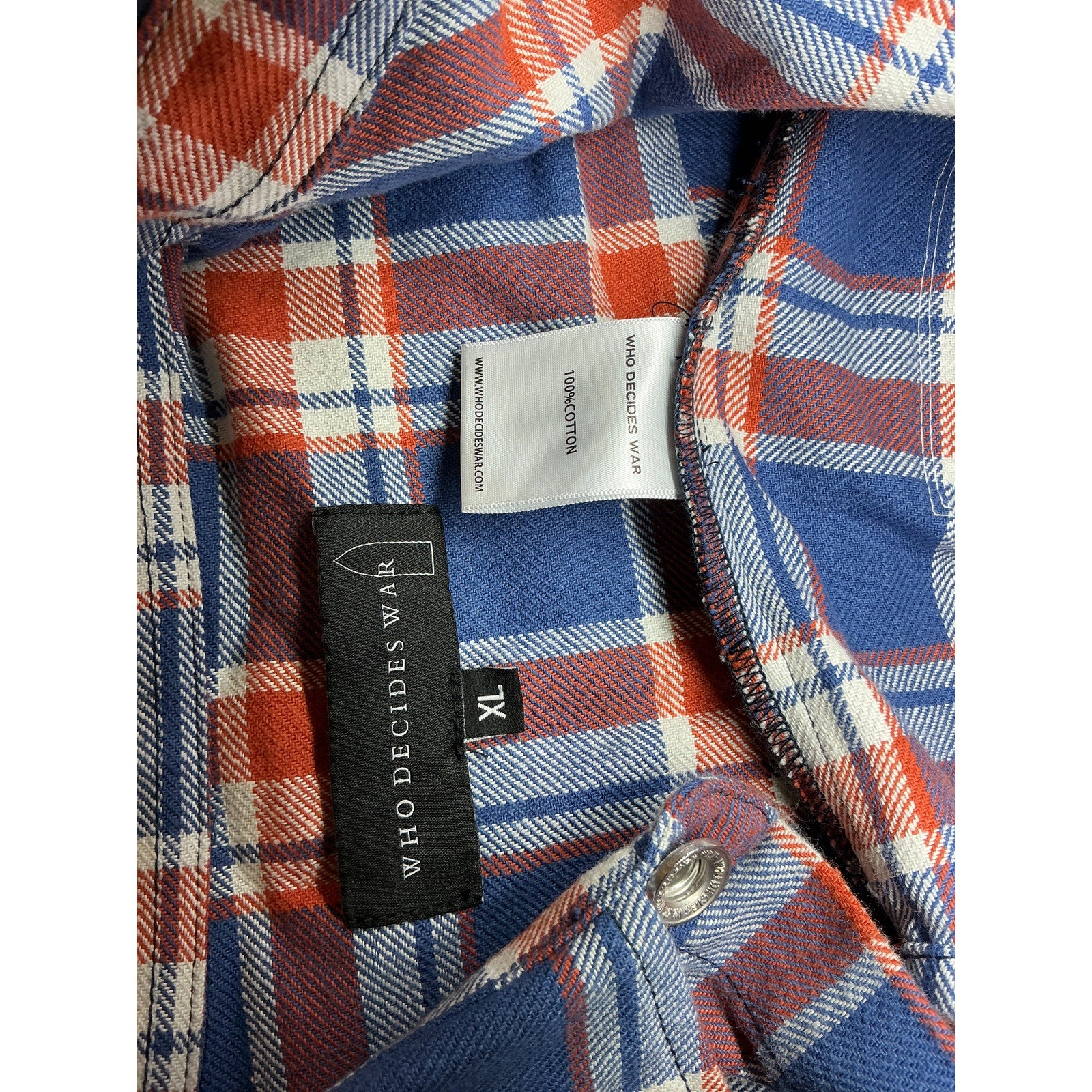 Who Decides War Glory Blue Cotton Patchwork Flannel Shirt Size XL