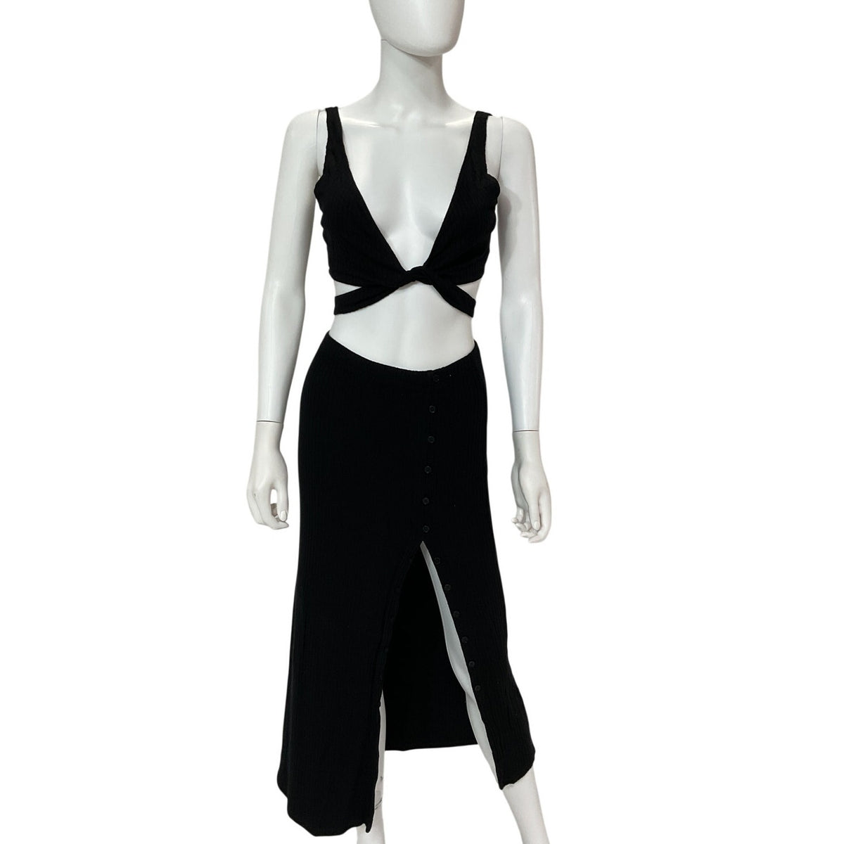 Reformation Ribbed Black Jonny Two Piece Set Size M