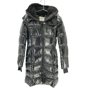 Sam. 'Savannah' Black Nylon Shearling Collar Hooded Puffer Coat Size XS