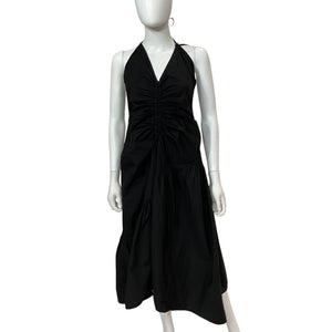 L'Academie Ruched Black Stanza Midi Dress Size M