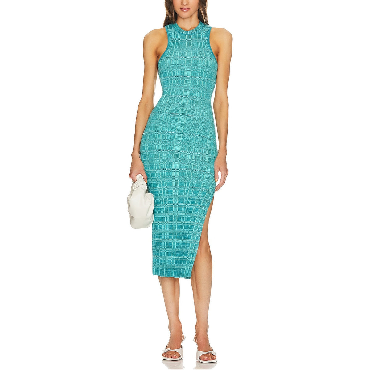L'Academie 'Halia' Blue Midi Knit Dress With Slit Size S - NWT