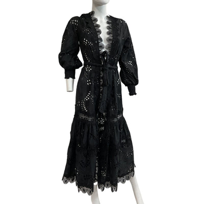 Waimari Eyelet Black Vistamar Robe Size XS