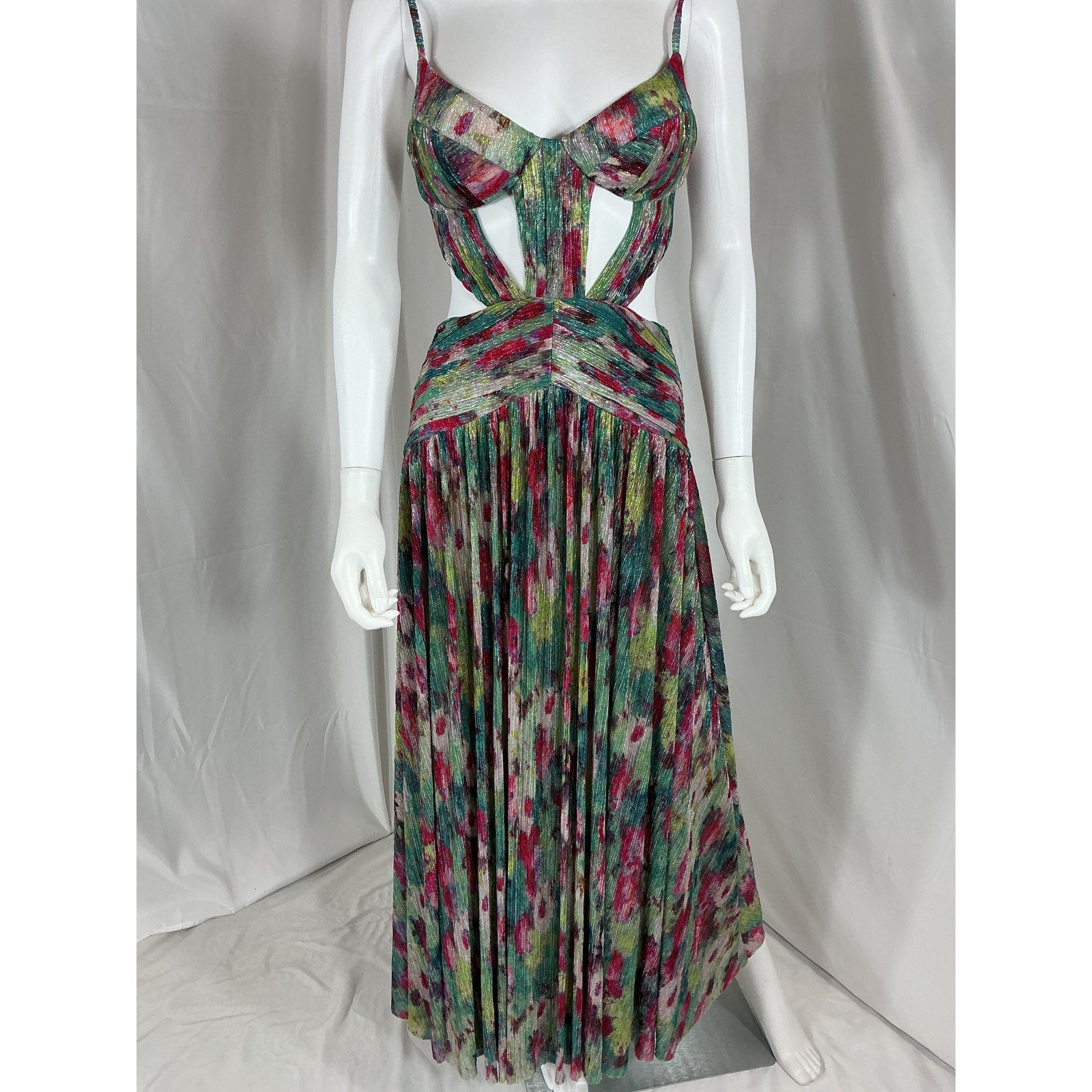 Patbo Printed Lurex Pink Polyester Sleeveless Cut Out Gown Size 0