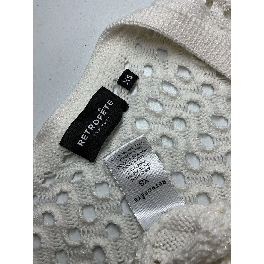 Retrofete 'Alaia' White Cotton Knit Crochet Cardigan Size XS