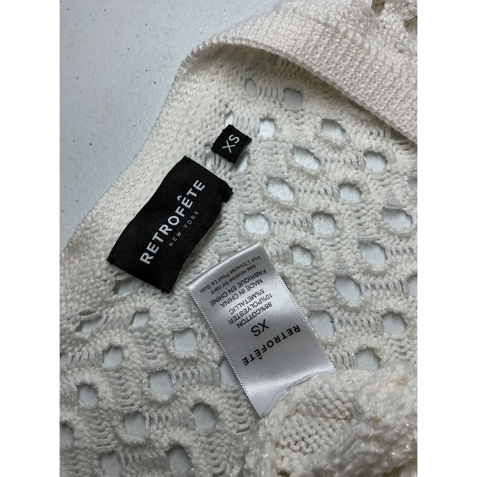 Retrofete 'Alaia' White Cotton Knit Crochet Cardigan Size XS