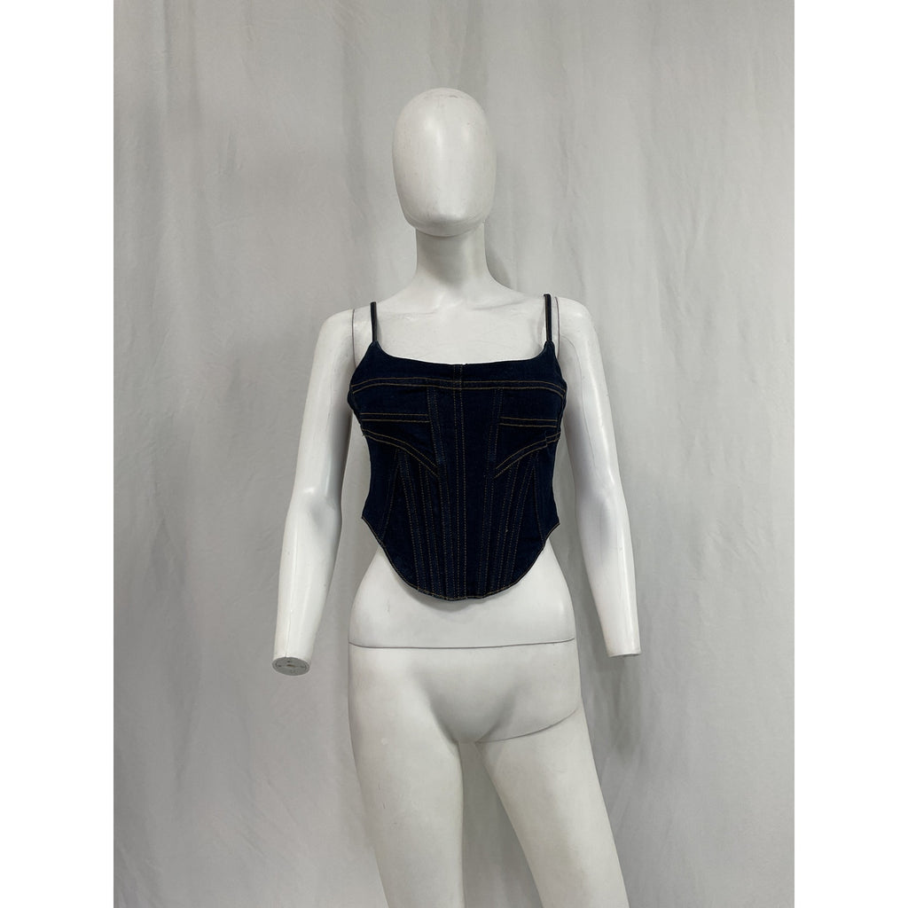Grlfrnd Denim Bustier Blue Cotton Top Size M - NWT