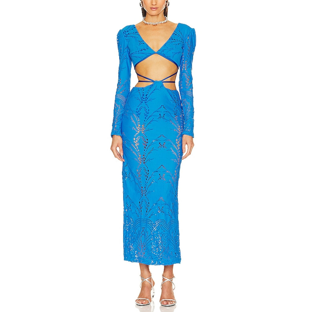 Patbo 'Stretch' Blue Lace Back Cut Out Maxi Dress Size 0