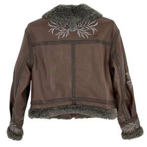 Cinq A Sept Embroidered Brown Devyn Aviator Jacket Size XXS