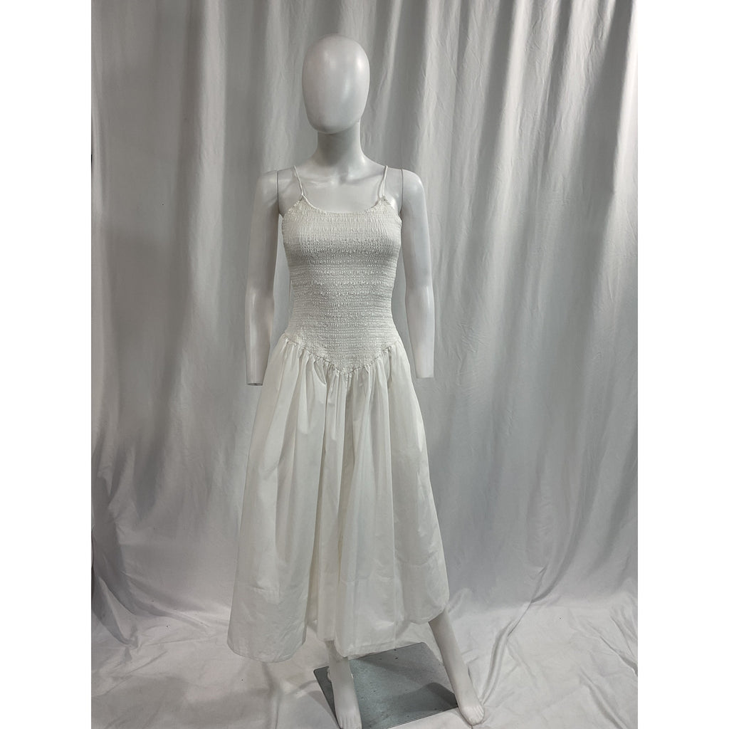 L'Academie 'Armanda' White Cotton Poplin Midi Dress Size M