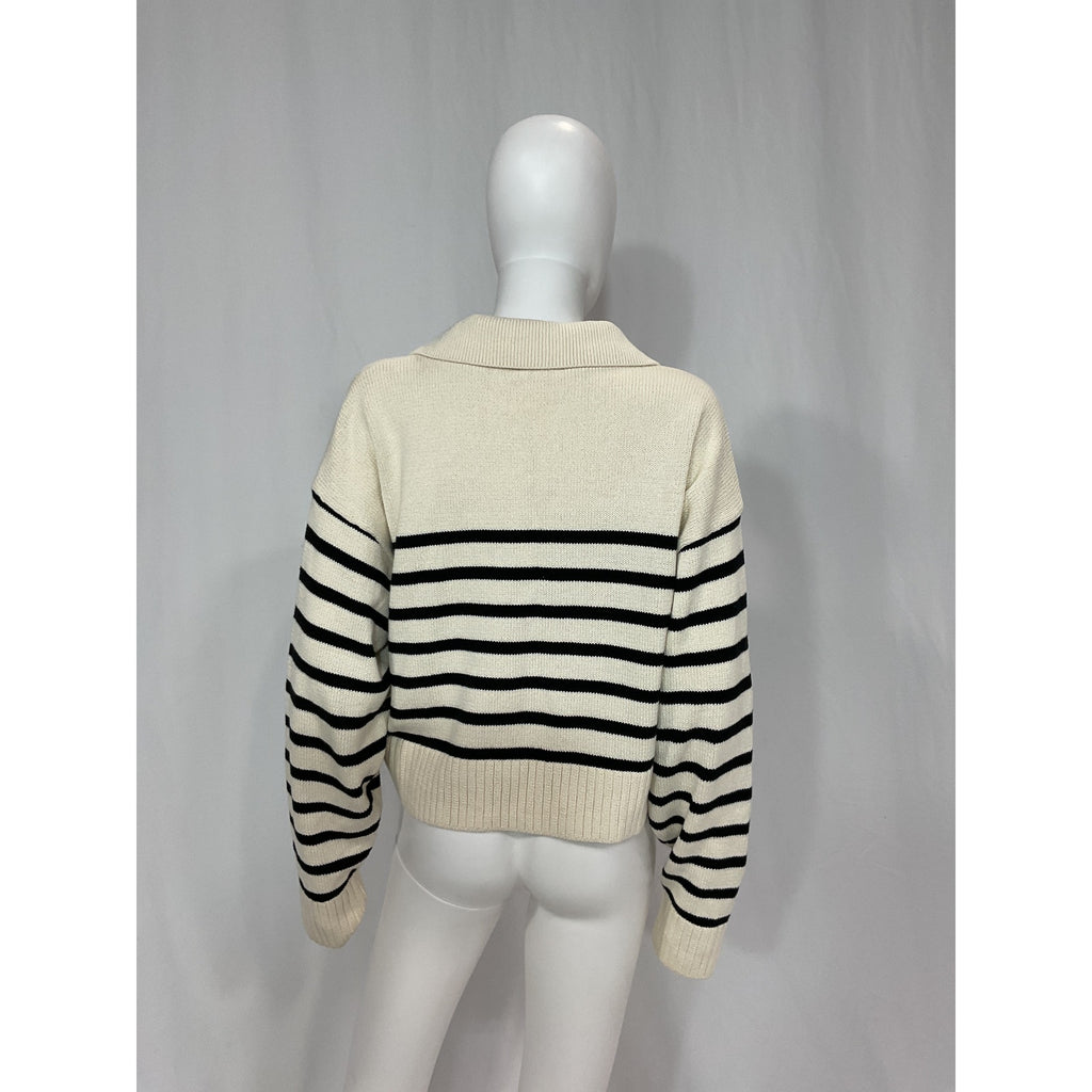 Reformation 'Francesco' White Long Sleeve Cotton Polo Sweater Size L