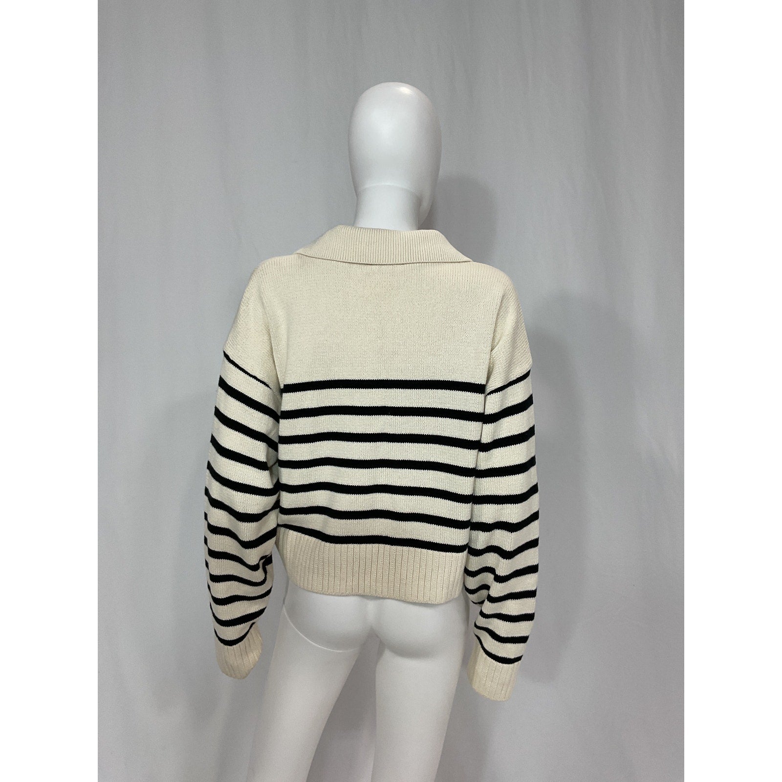 Reformation 'Francesco' White Long Sleeve Cotton Polo Sweater Size L
