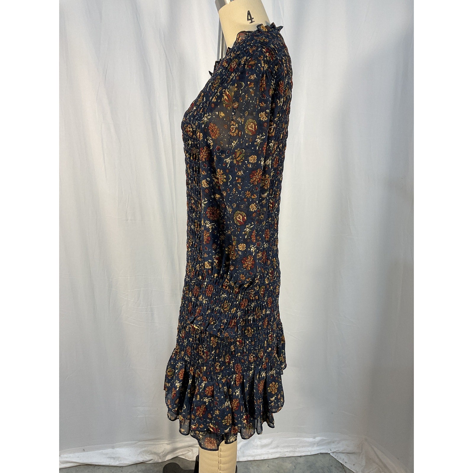 Veronica Beard 'Farha' Blue Long Sleeve Smocked Mini Dress Size 10