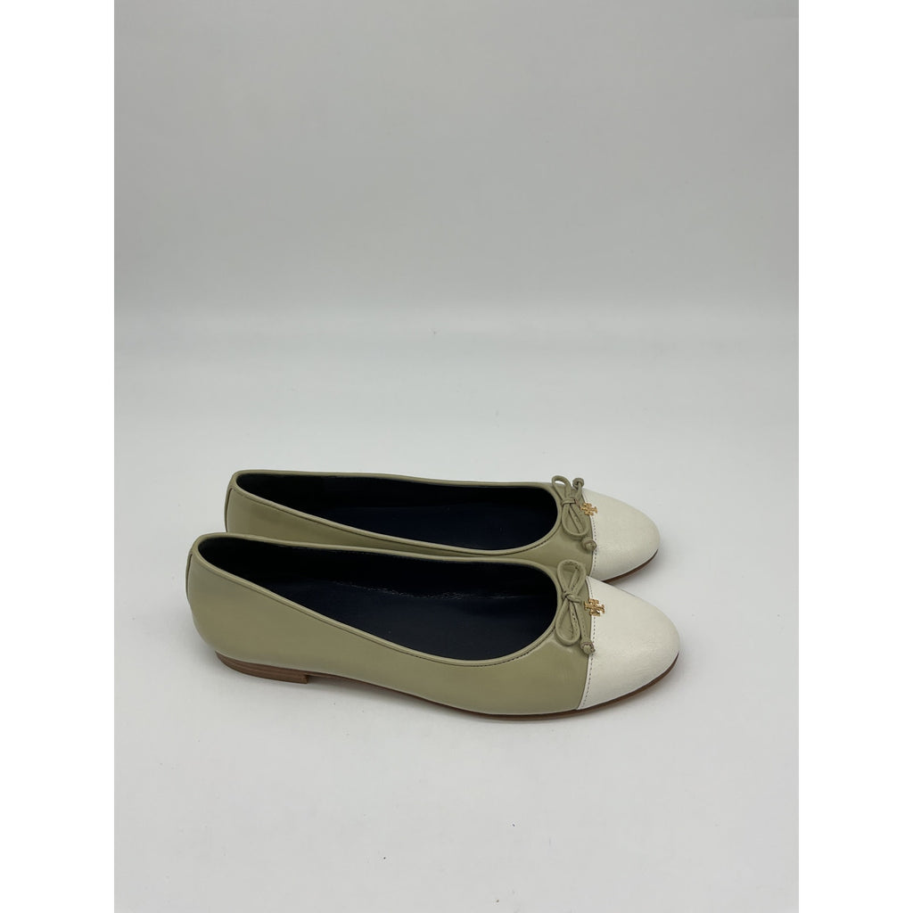 Tory Burch 'Cap-Toe' Green Leather  Ballet Flat Size 7.5