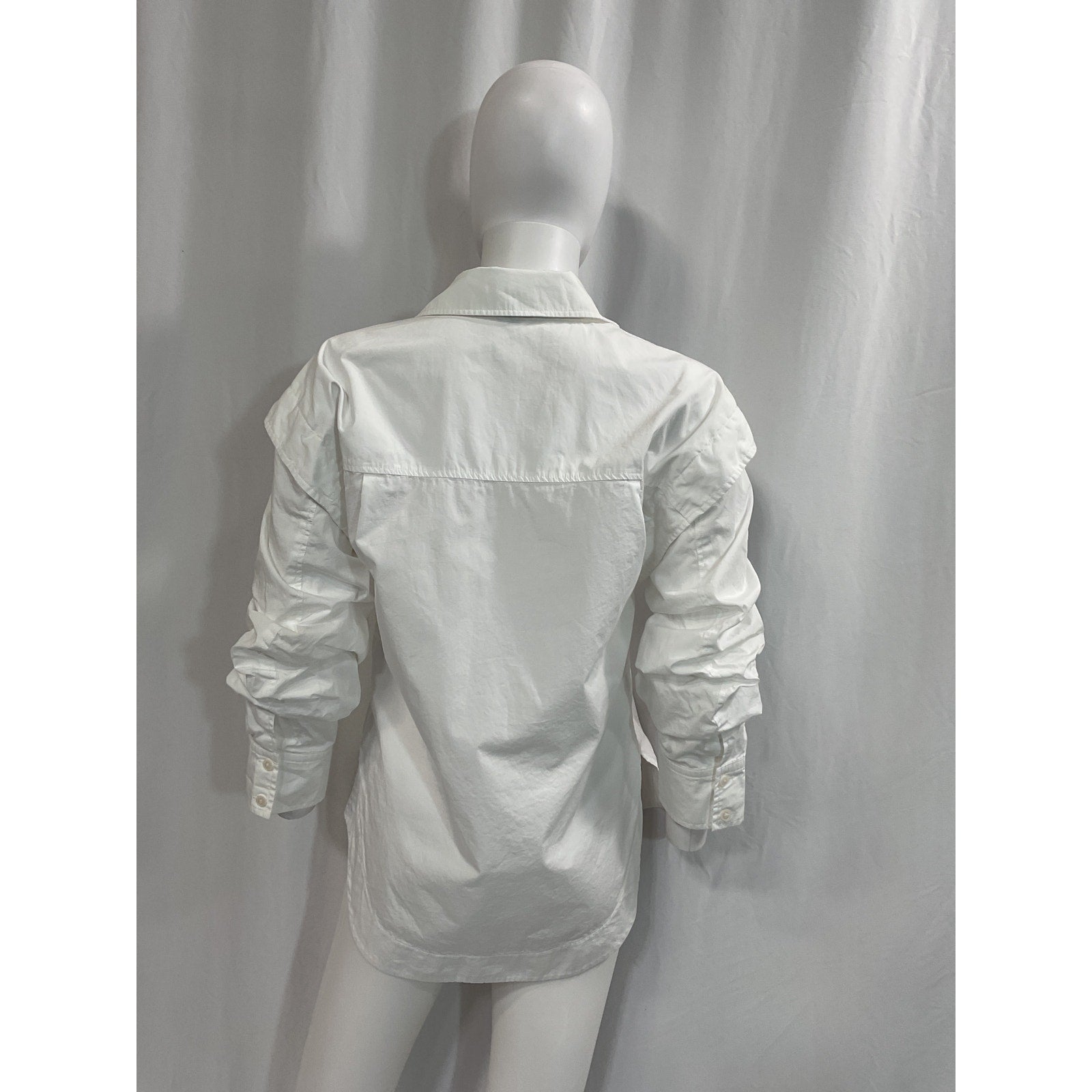 Derek Lam 'Marley' White Ruched Sleeve Button Down Shirt Size 2