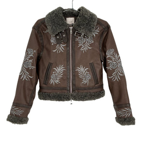 Cinq A Sept Embroidered Brown Devyn Aviator Jacket Size XXS