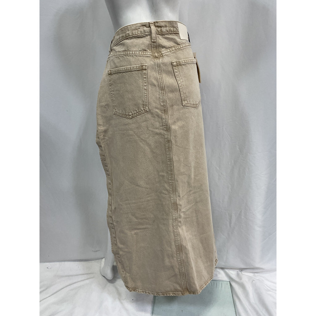 Grlfrnd 'Blanca' Tan Cotton Maxi Skirt With High Slit Size 27 - NWT