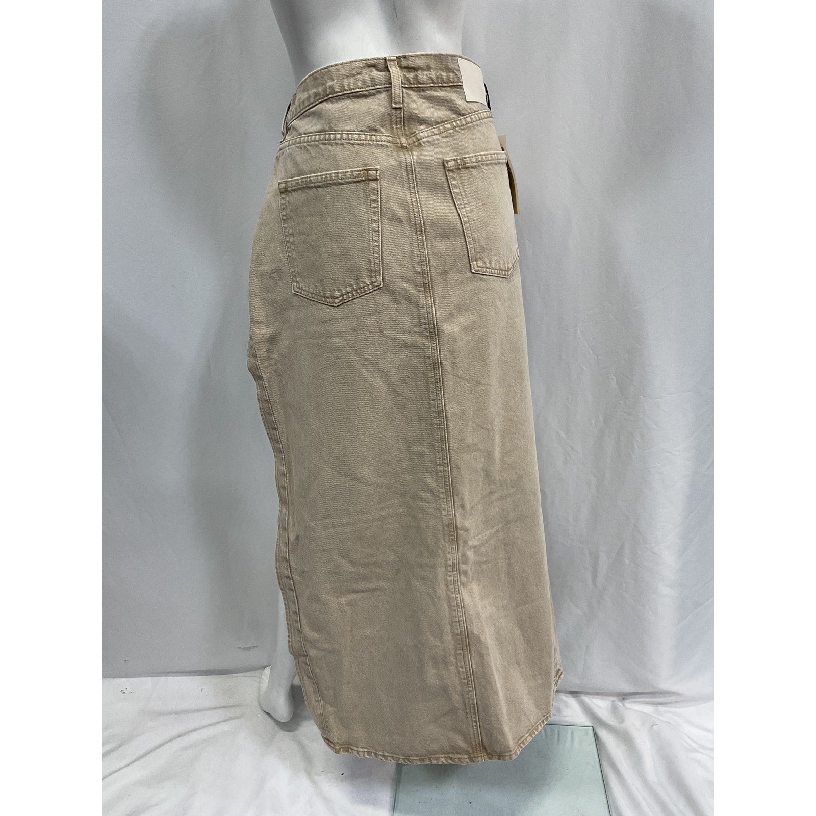 Grlfrnd 'Blanca' Tan Cotton Maxi Skirt With High Slit Size 27 - NWT