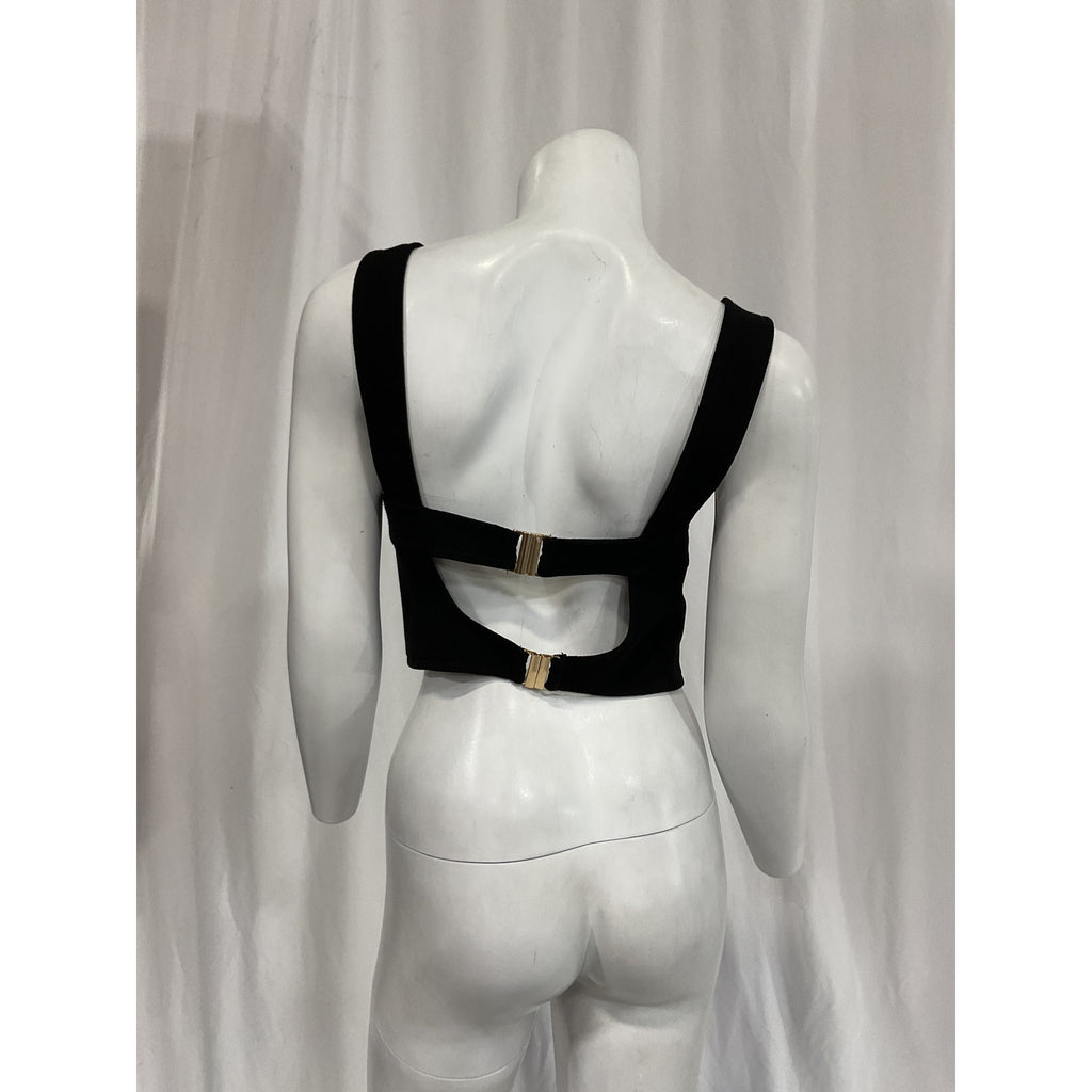 Shona Joy 'Amura' Black Crepe Corset Bustier Top/ Blouse Size 8