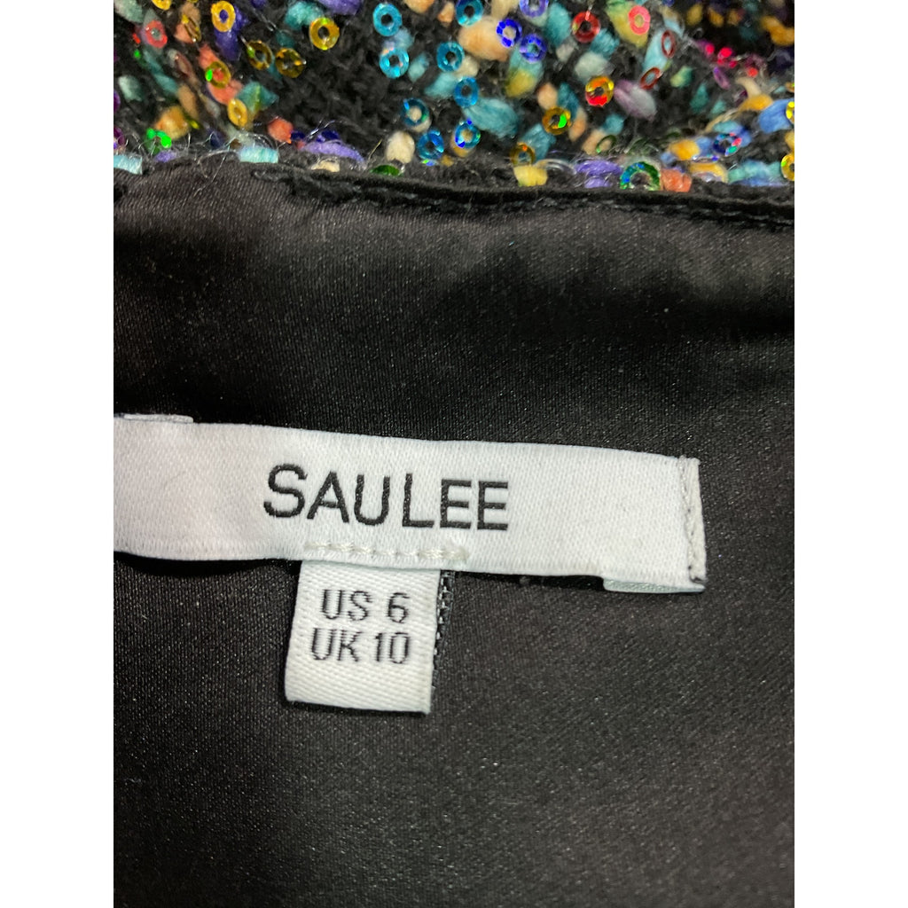 Sau Lee 'Jenna' Black Sequin Tweed Sequin Embellished Minidress Size 6