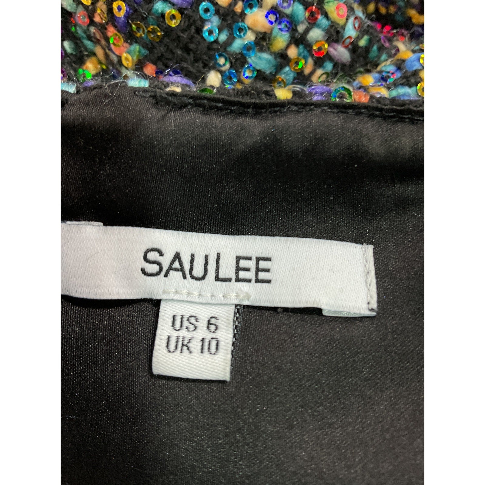 Sau Lee 'Jenna' Black Sequin Tweed Sequin Embellished Minidress Size 6