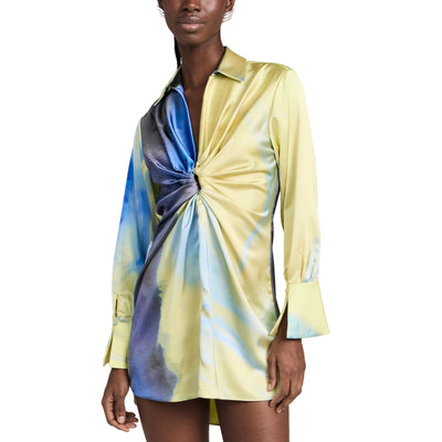 Simkhai Draped Marina Blue Print Roma Mini Dress Size 00