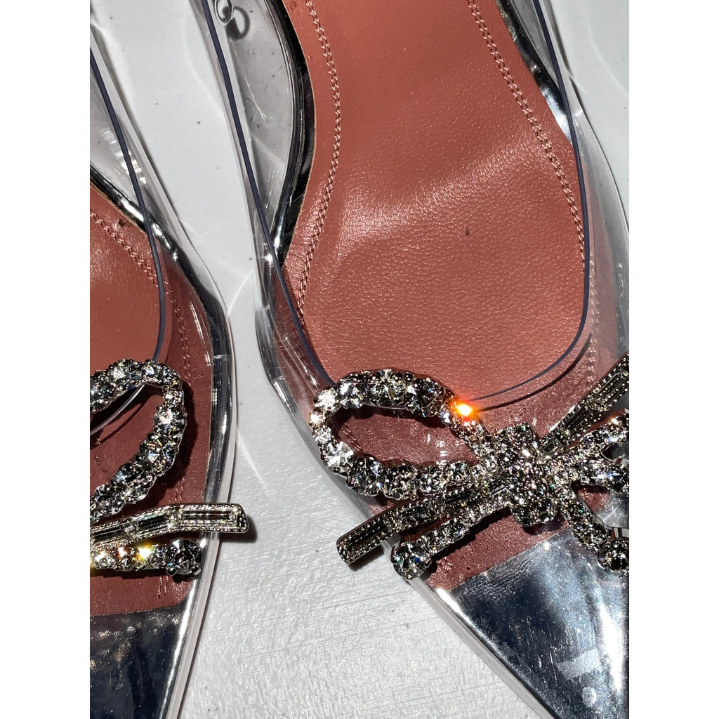 Amina Muaddi 'Rosie' White 95Mm Crystal Bow Glass Pumps Size 7