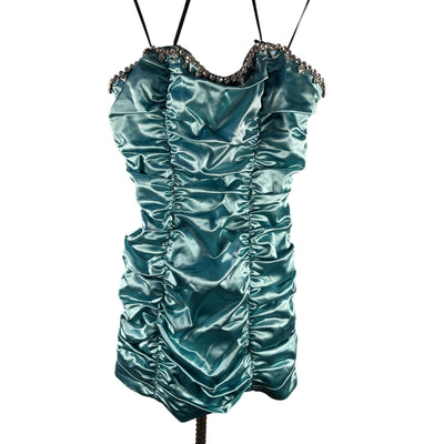 Area Embellished Blue Ruched Minidress Size 6