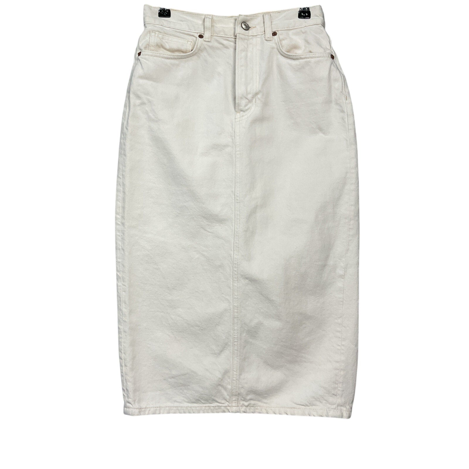 Reformation 'Jayde' Cream Cotton  High Rise Denim Midi Skirt Size 26