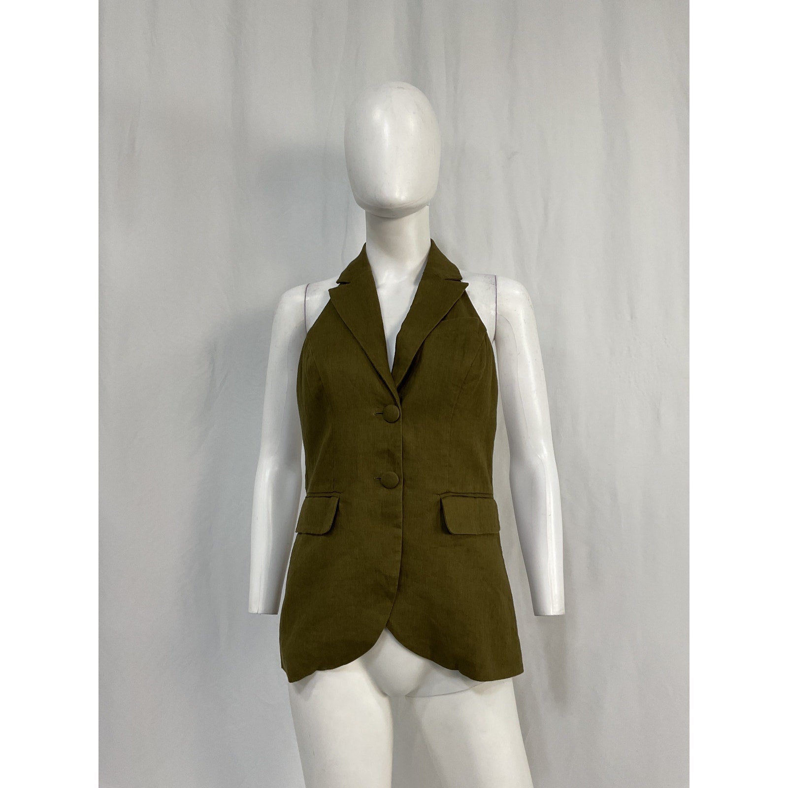 Reformation 'Brennan' Green Linen Vest Size 2