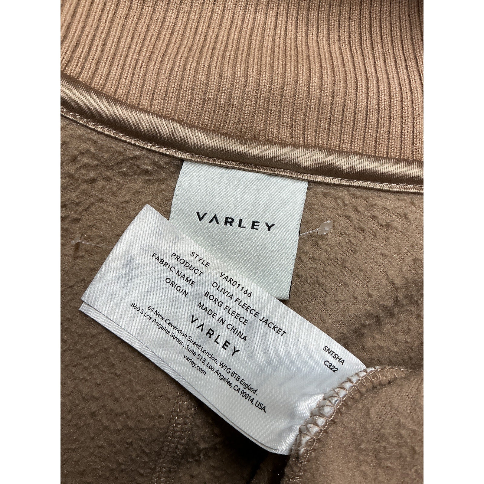 Varley 'Olivia' Brown Polyester Fleece Zip-Front Jacket Size S