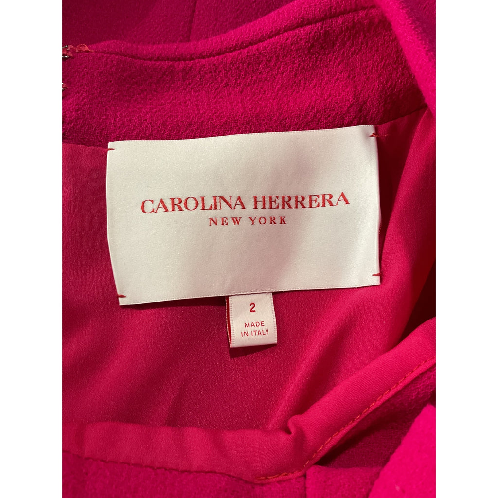 Carolina Herrera Pink Wool Tie Boat Neck Short Sleeve Mini Dress Size 2