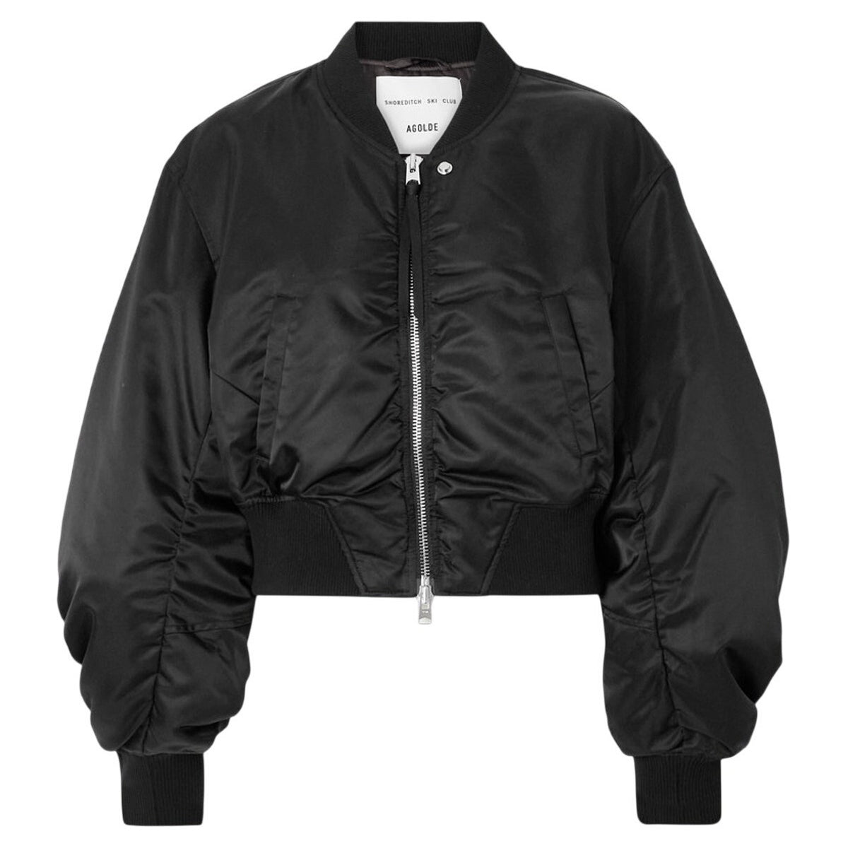 Agolde Cropped Black Jett Bomber Jacket Size XS