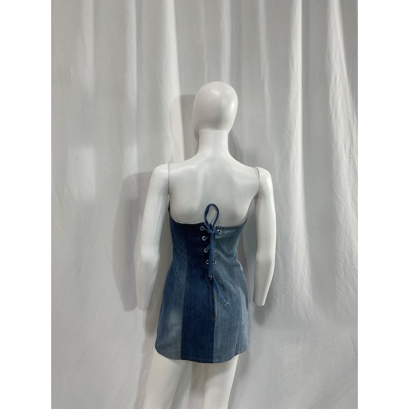 Eb Denim Strapless Blue Patchwork Mini Dress Size S