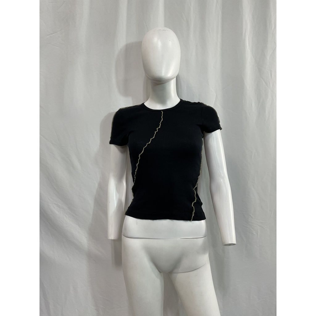 Helmut Lang Black Cotton Short Sleeve Top Size S