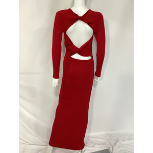 Farm Rio Red Knit Long Sleeve Midi Dress Size S