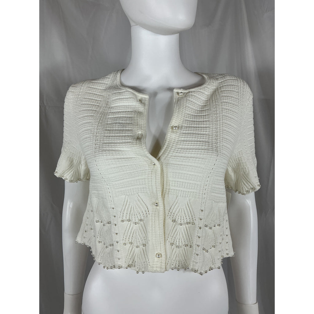 Maje Pointelle White Knit Short Sleeve Cardigan Size 2 - NWT
