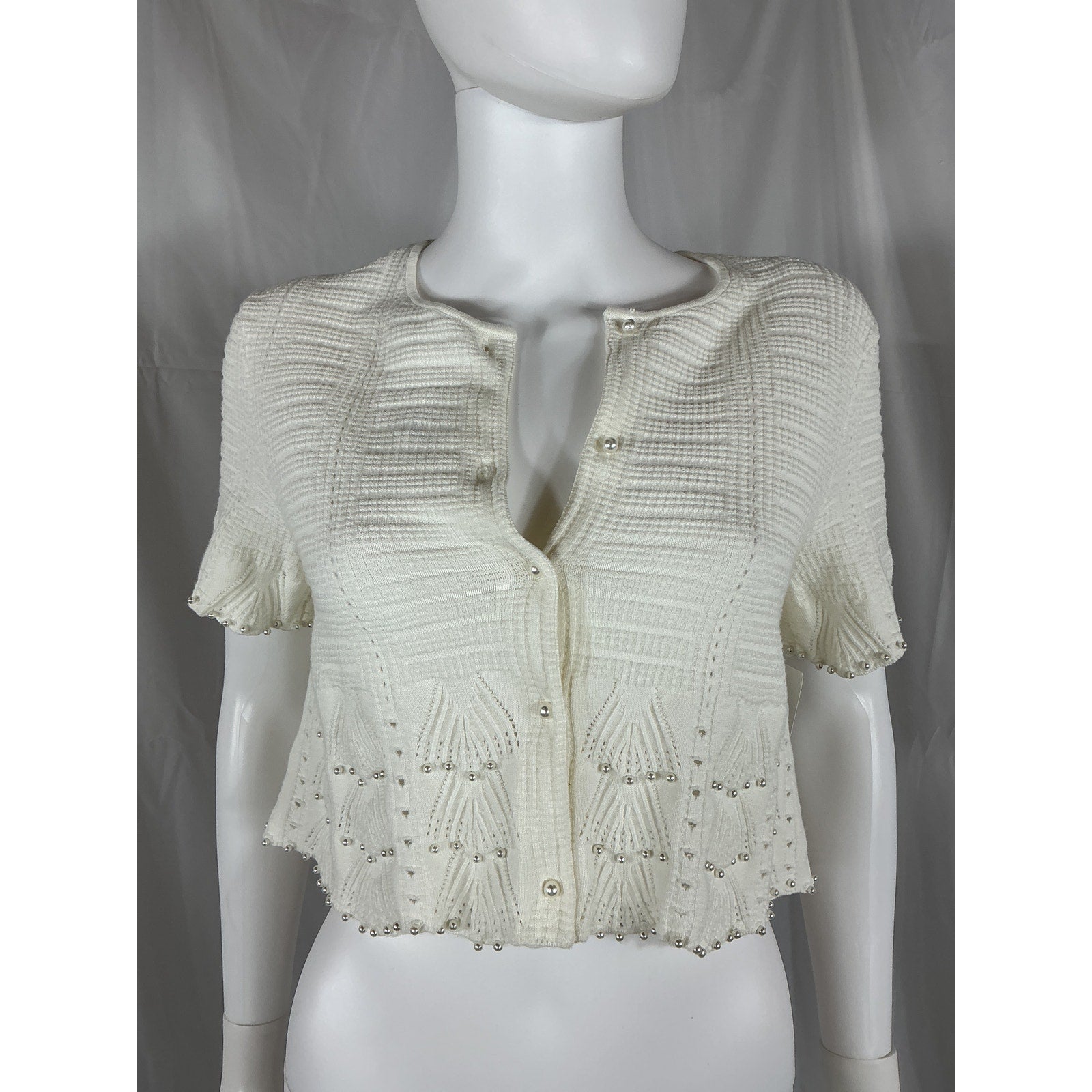 Maje Pointelle White Knit Short Sleeve Cardigan Size 2 - NWT