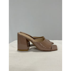 Stuart Weitzman 'Tia 85' Brown Leather Flareblock Slide Size 7