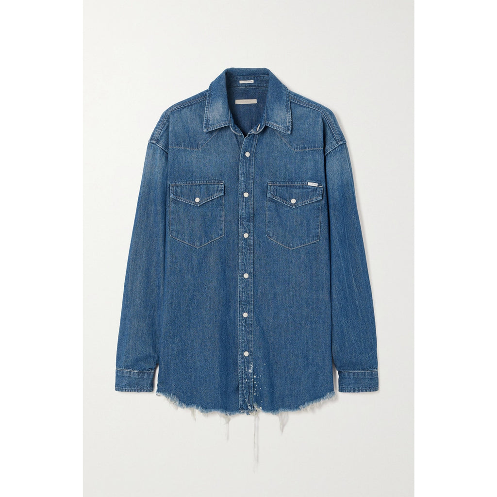 Mother 'The Western' Blue Frayed Denim Shirt Size XS