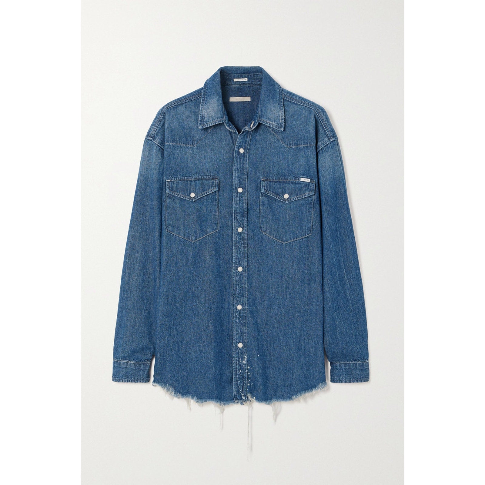 Mother 'The Western' Blue Frayed Denim Shirt Size XS