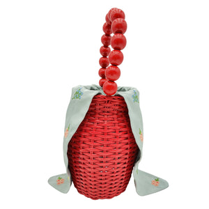 Loeffler Randall Beaded Red Raffia Handle Handbag