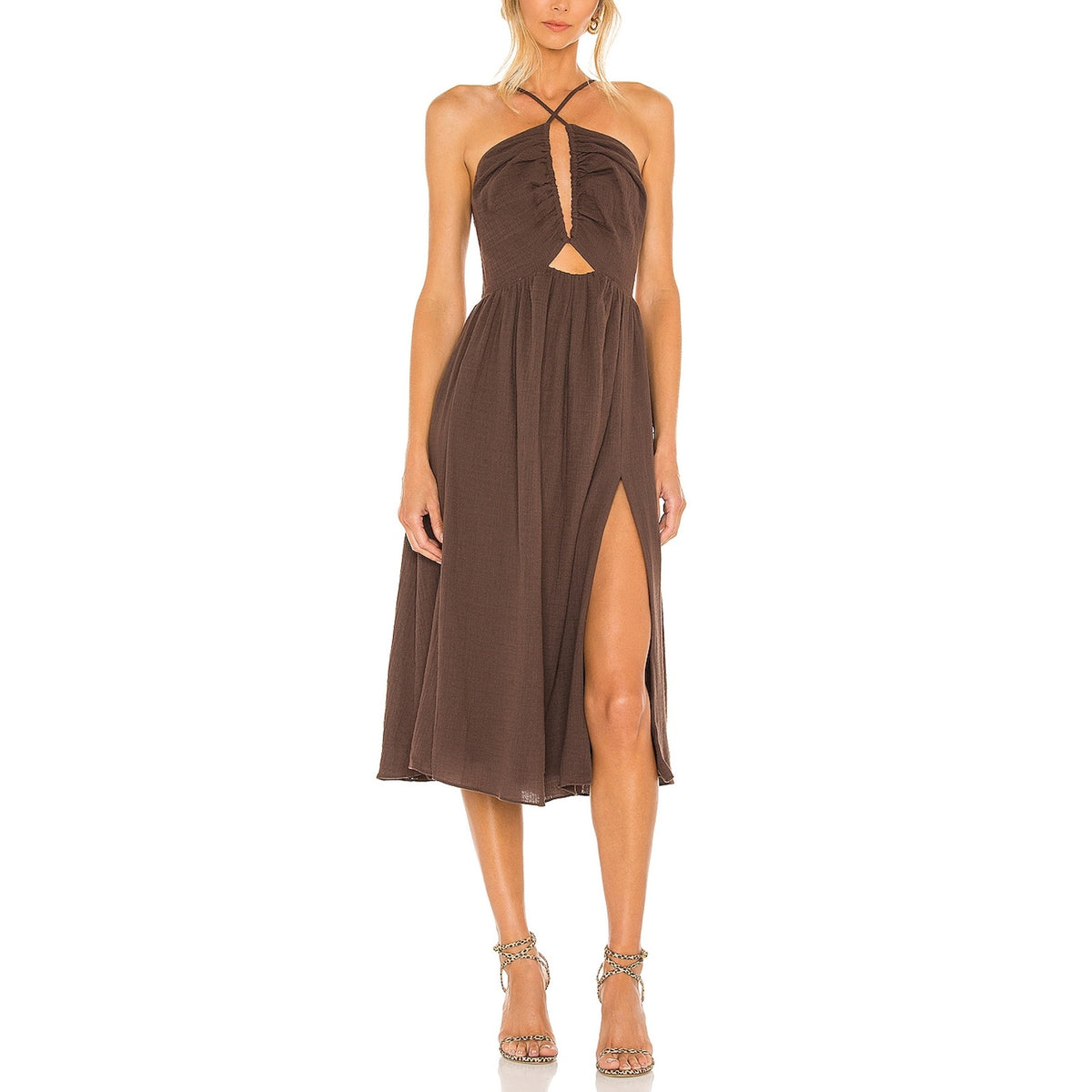 Lpa 'Adalia' Brown Cotton Dress Size XS