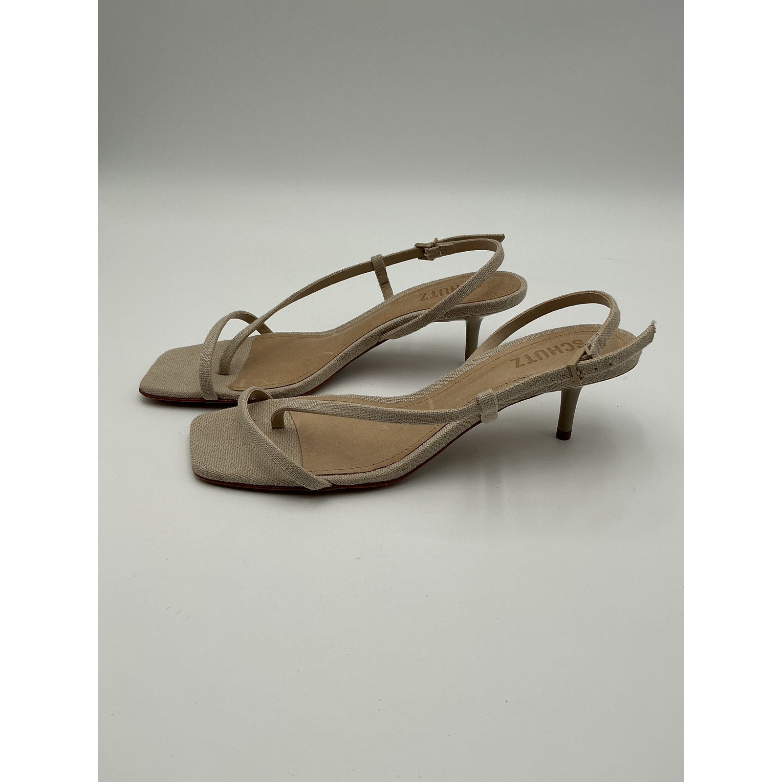 Schutz 'Heloise' Tan Leather Sandal Heels Size 8.5