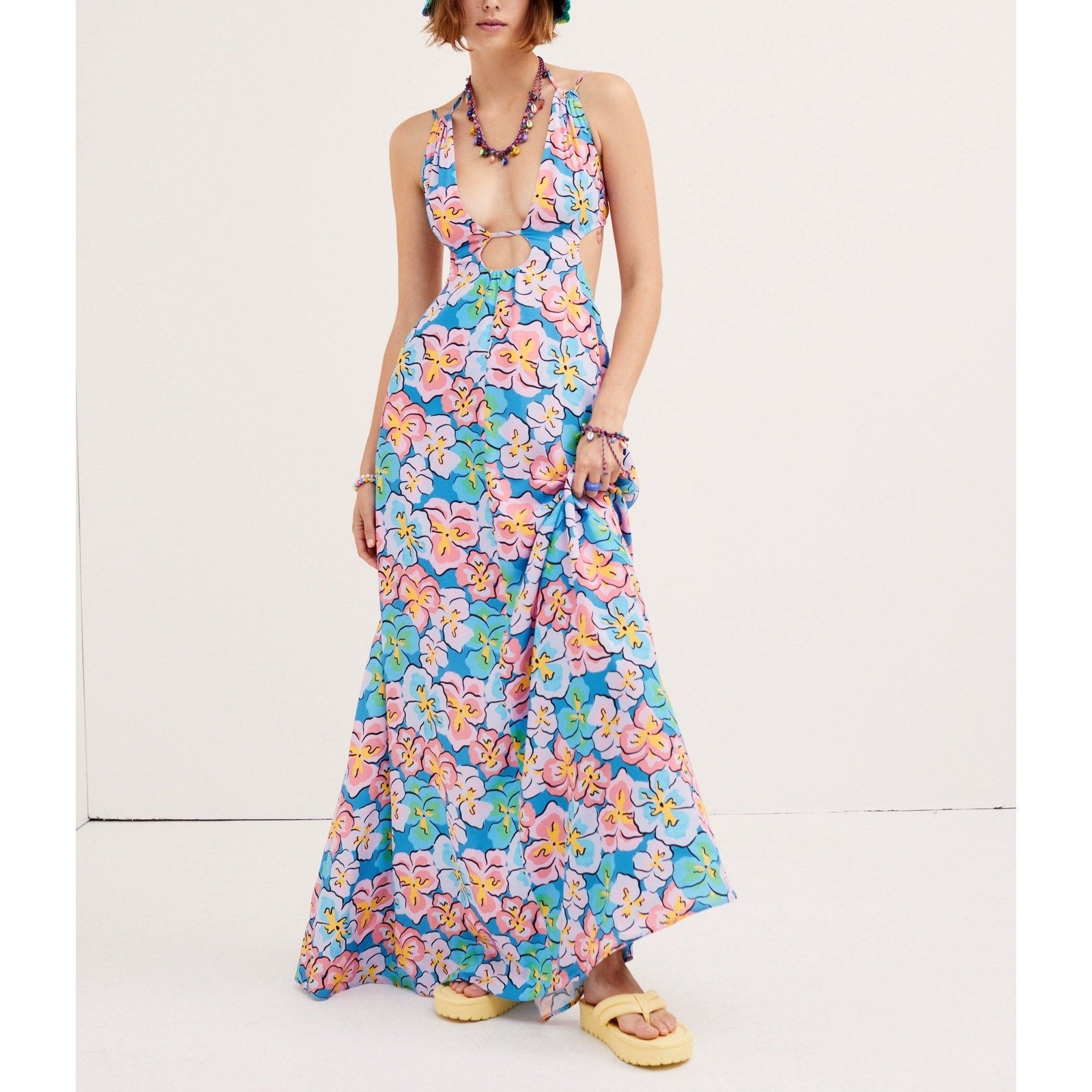 For Love & Lemons 'Yasmin' Blue Bamboo Maxi Dress Size M - NWT