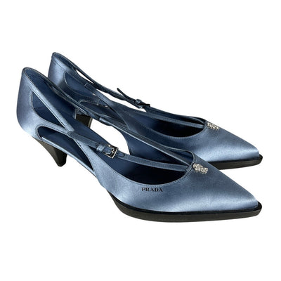 Prada Satin Blue Crisscross Buckle Pumps Size 38.5 EU / 8.5 US