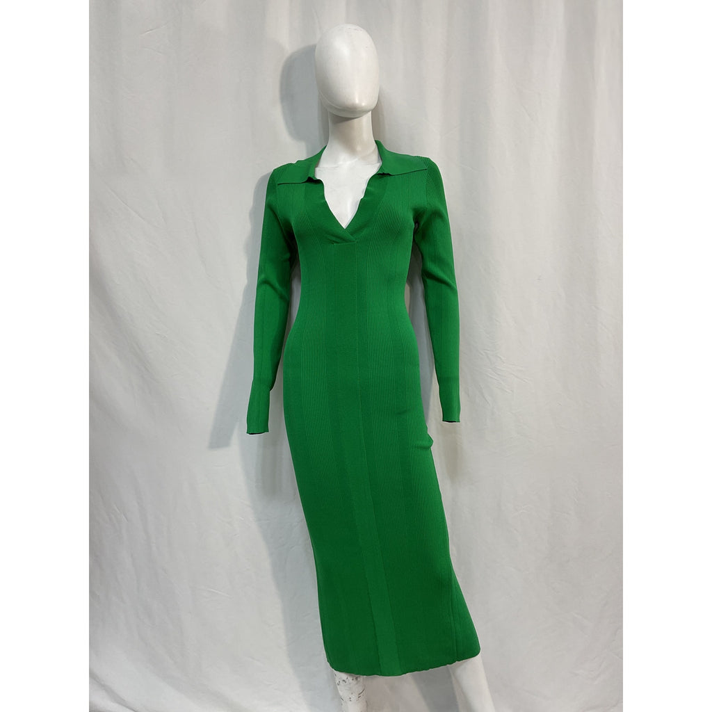Remain 'Birger' Green Viscose Christensen Joy Fitted Knit Midi Dress Size 6