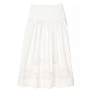Sandro Embroidered White Poplin Maxi Skirt Size 38/US 6