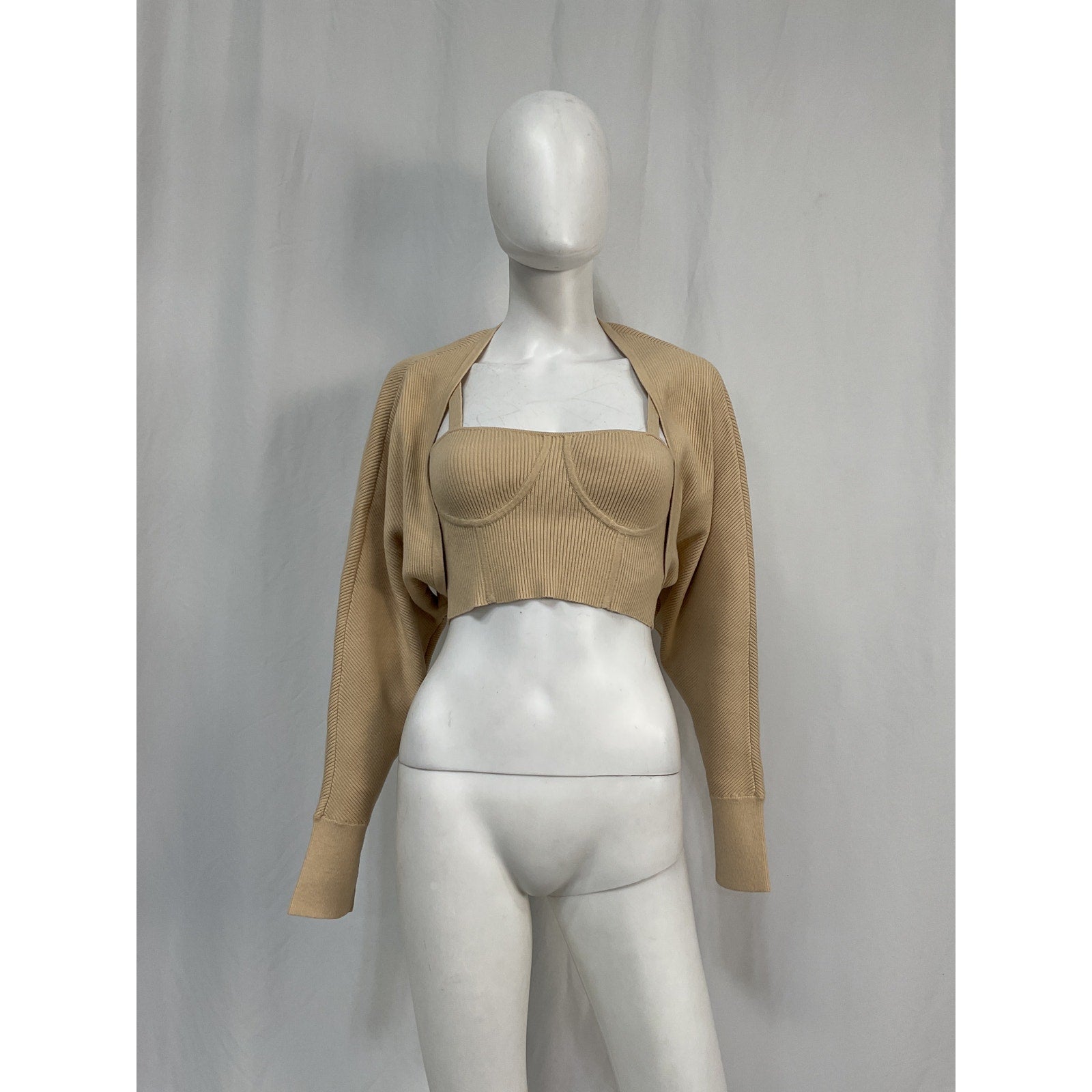 Simkhai 'Viola' Tan Polyamide Recycled Rib Shawl Cardigan Size S