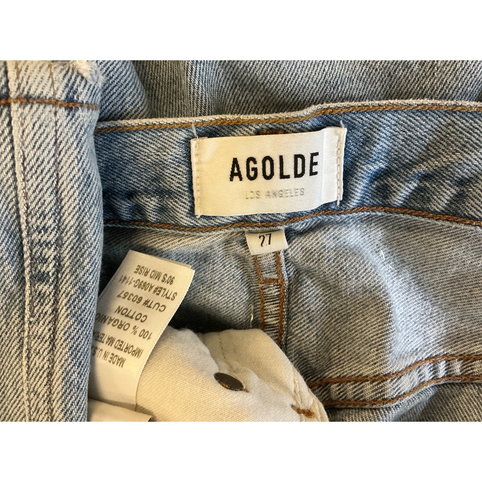 Agolde 90'S Blue Cotton Mid Rise Loose Jean Size 27